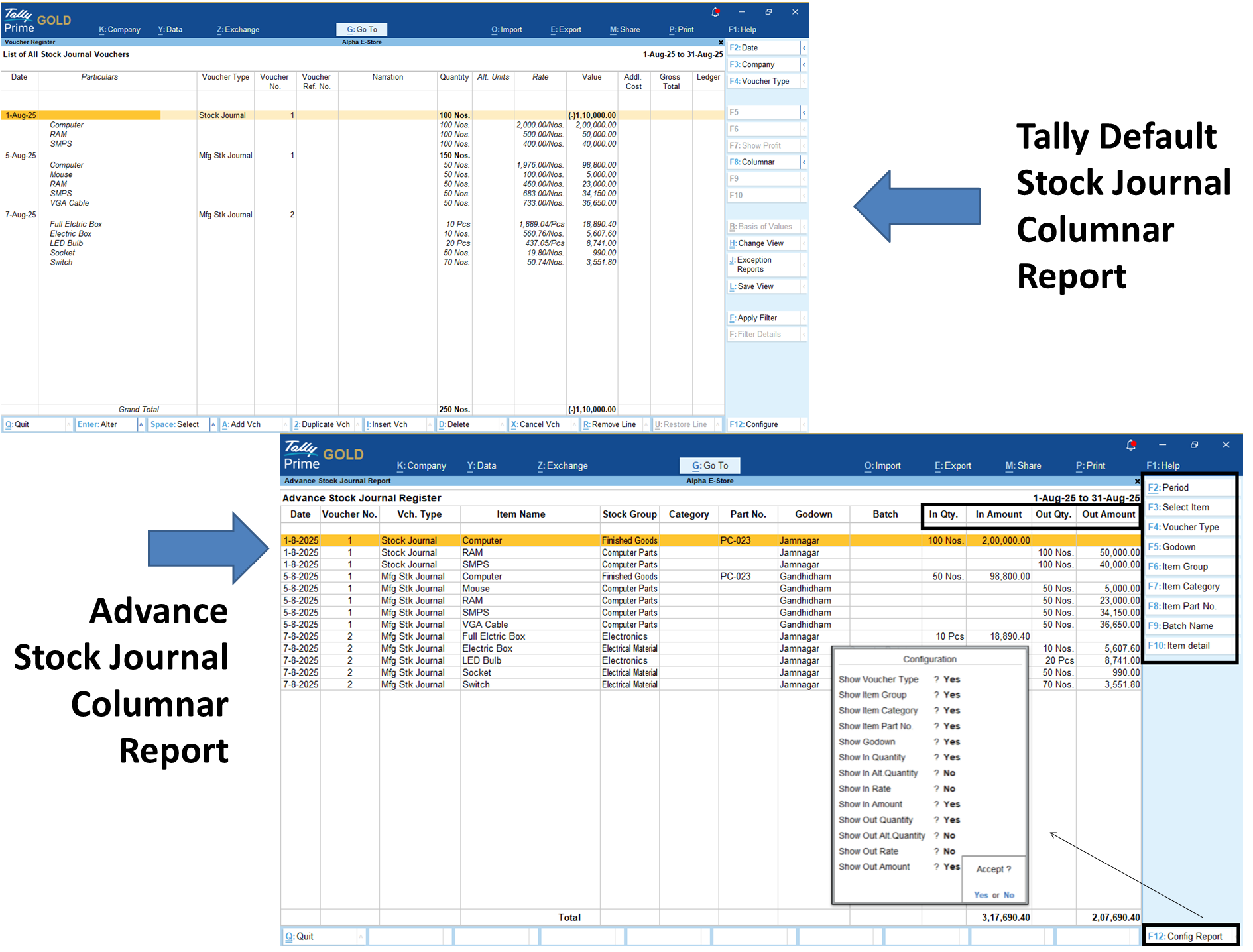 Advance Stock Journal Columnar Report